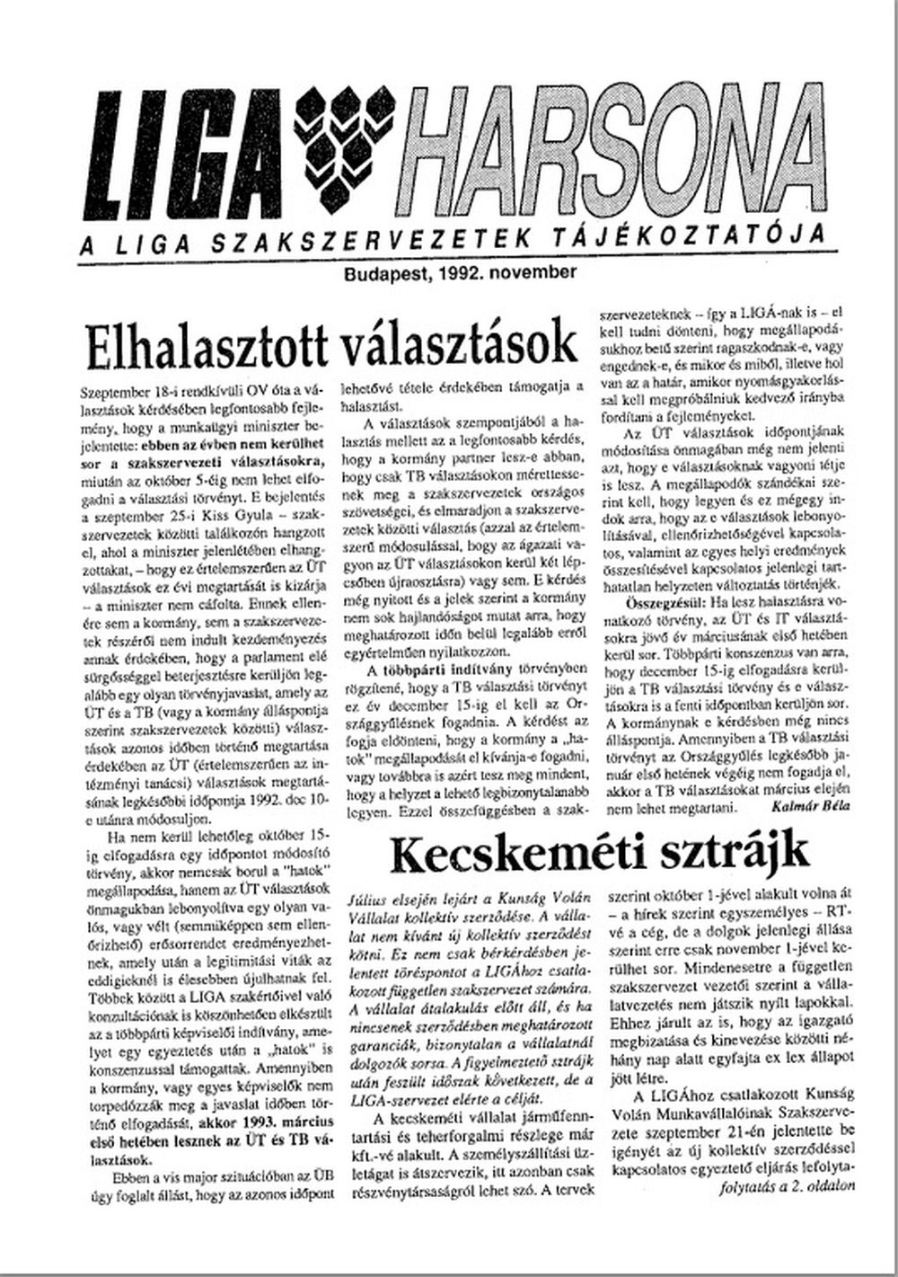 LIGA Harsona 1992. november