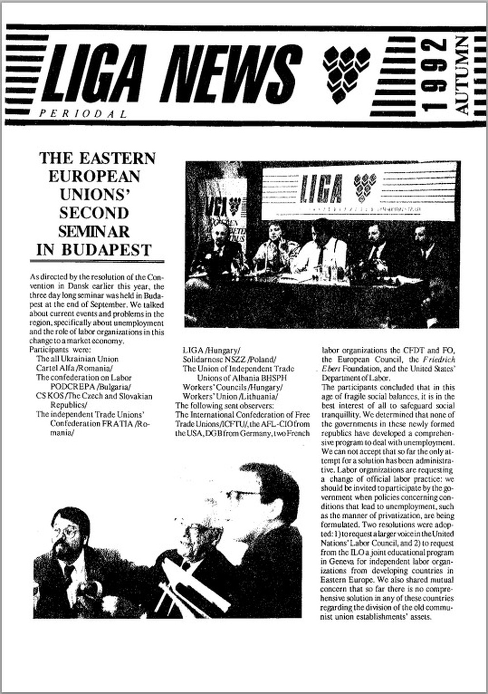 LIGA News 1992. ősz (angol nyelvű)