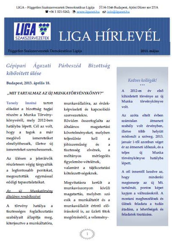 LIGA Hírlevél 2013. május
